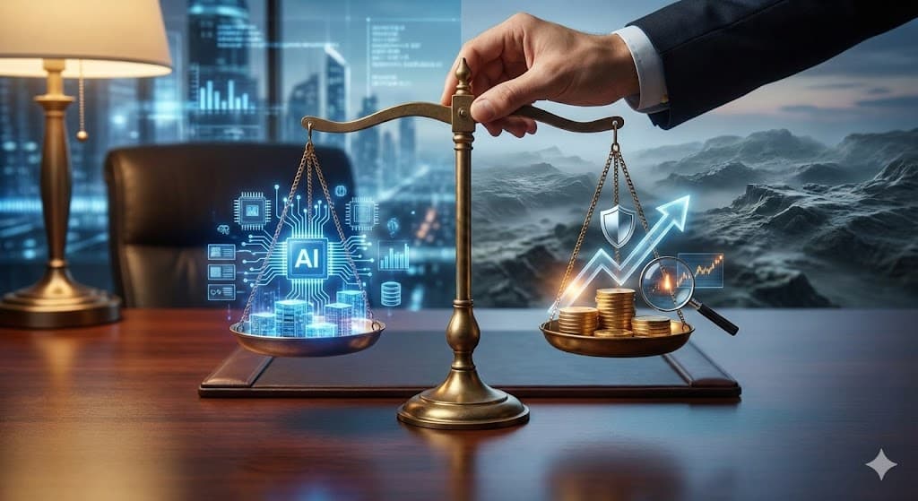 Scales implying the measuring AI's ROI